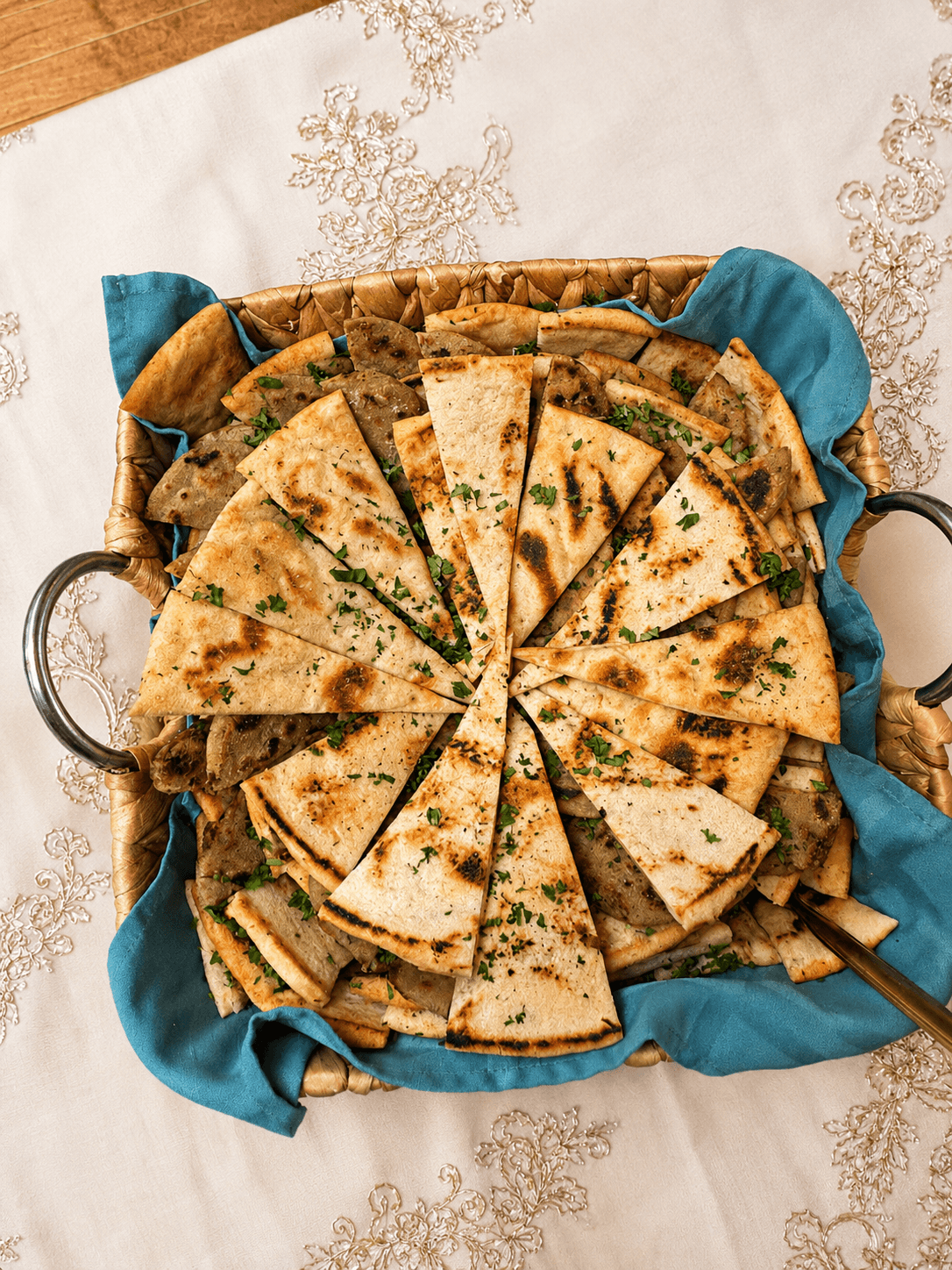 Grilled flatbread wedges served for a retreat gathering