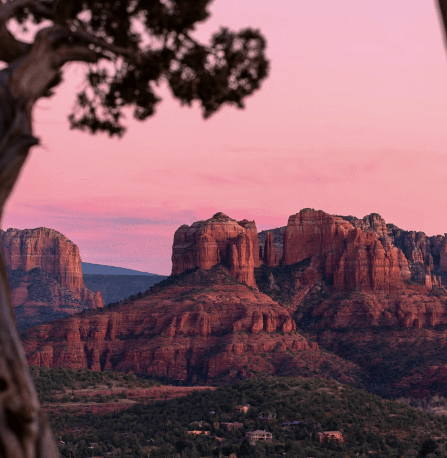Sedona red rock formations at dusk